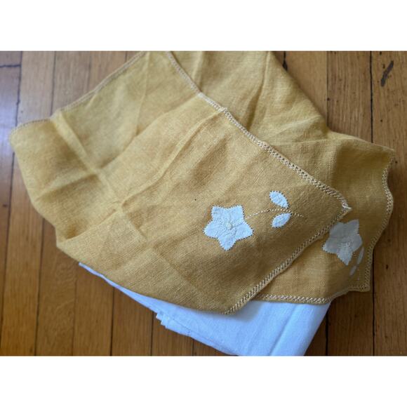 Linen Embroidered Table Napkins Mustard Yellow - NO TARIFFs!!! Ready To Ship! - Picture 3 of 4